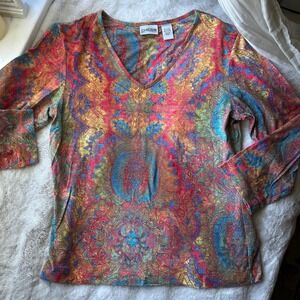 Trippy Rainbow Paisley Acid Boho Top Half Sleeve